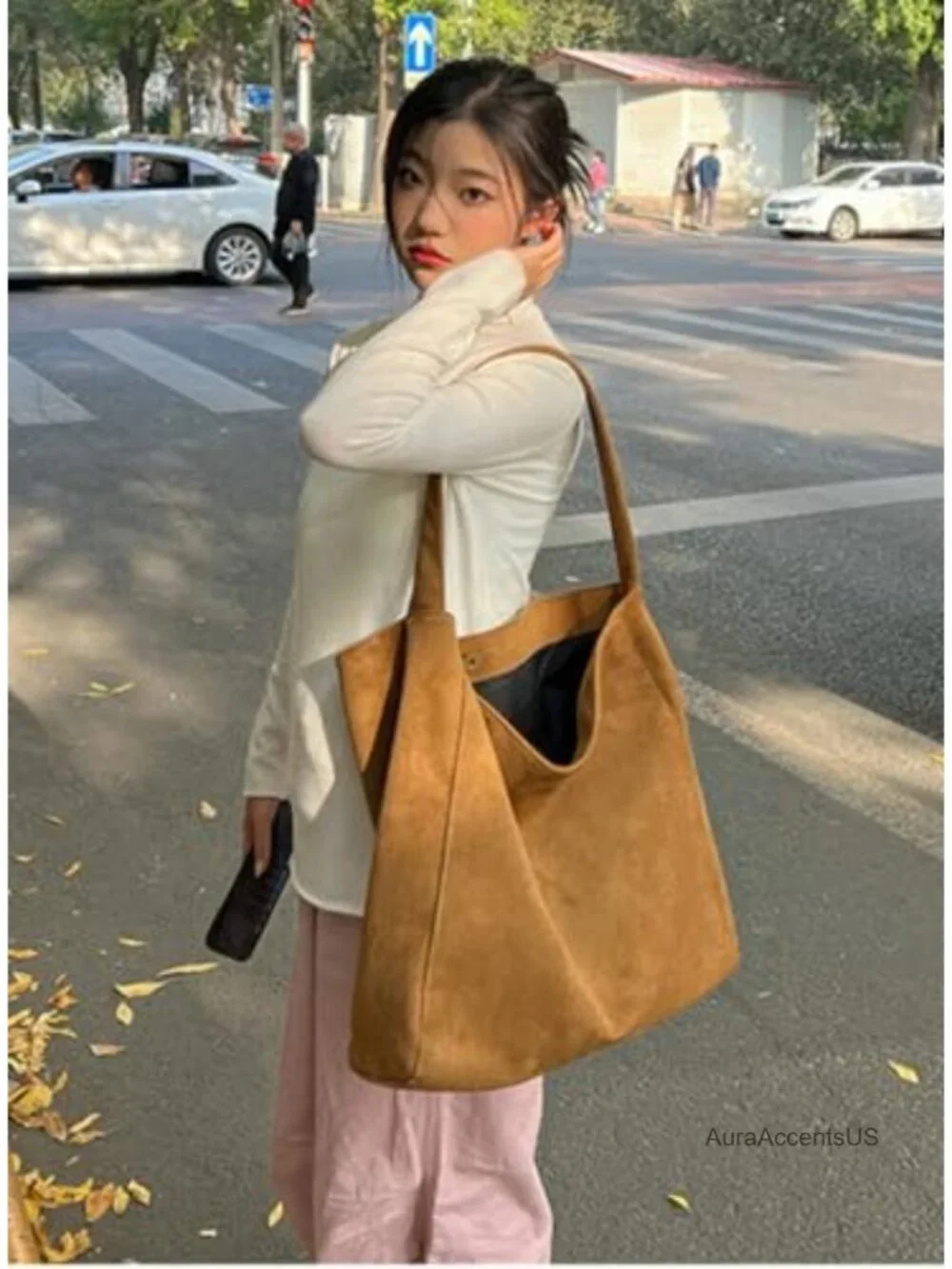 Faux Suede Hobo Bag Slouchy Shoulder Crossbody Purse Tote Handbag